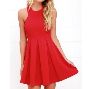Lulu’s Red Dress Mission Com-Pleat Halter T Strap Back S